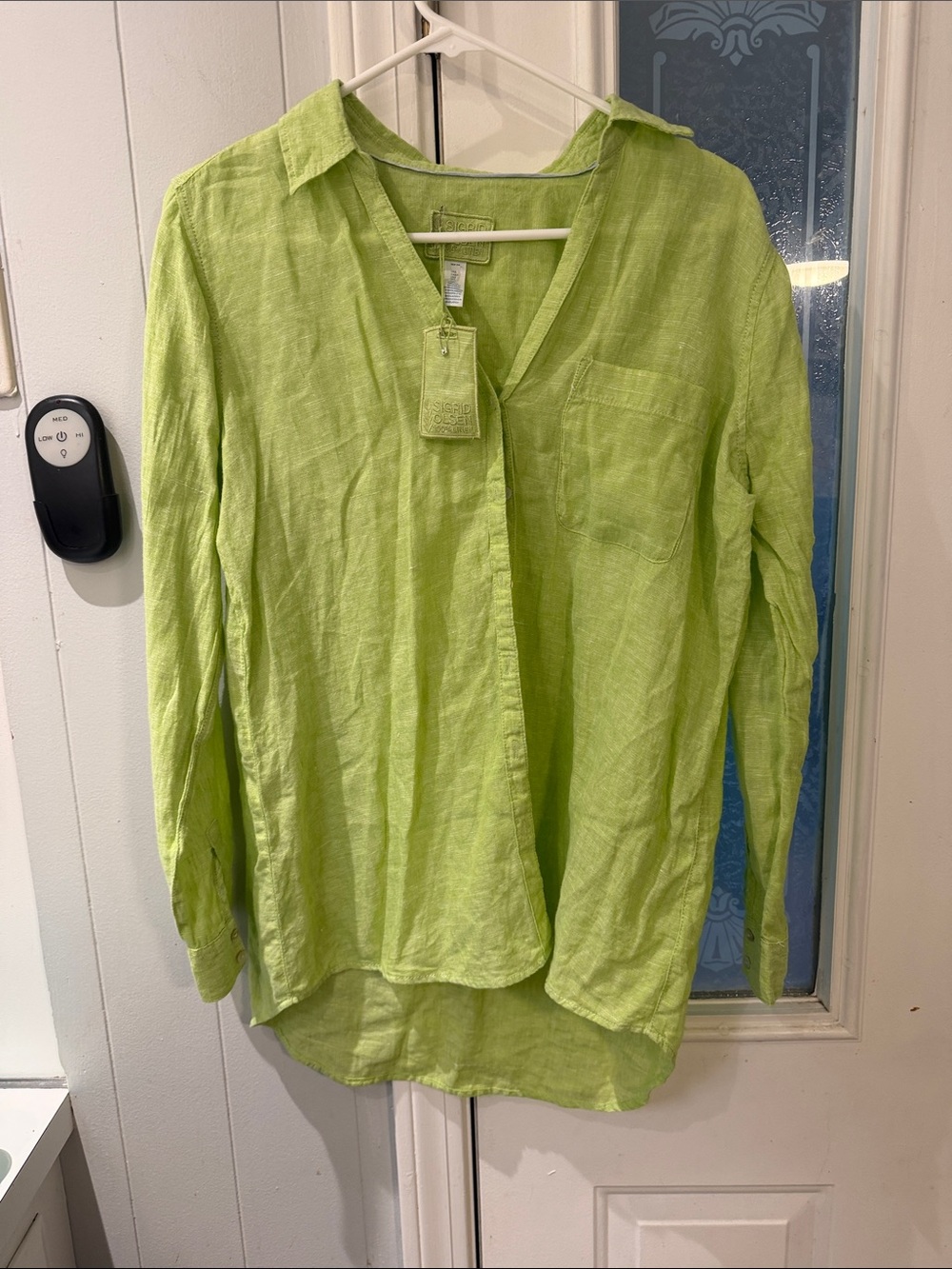 Sigrid Olsen Lime Green Linen V-Neck Tunic